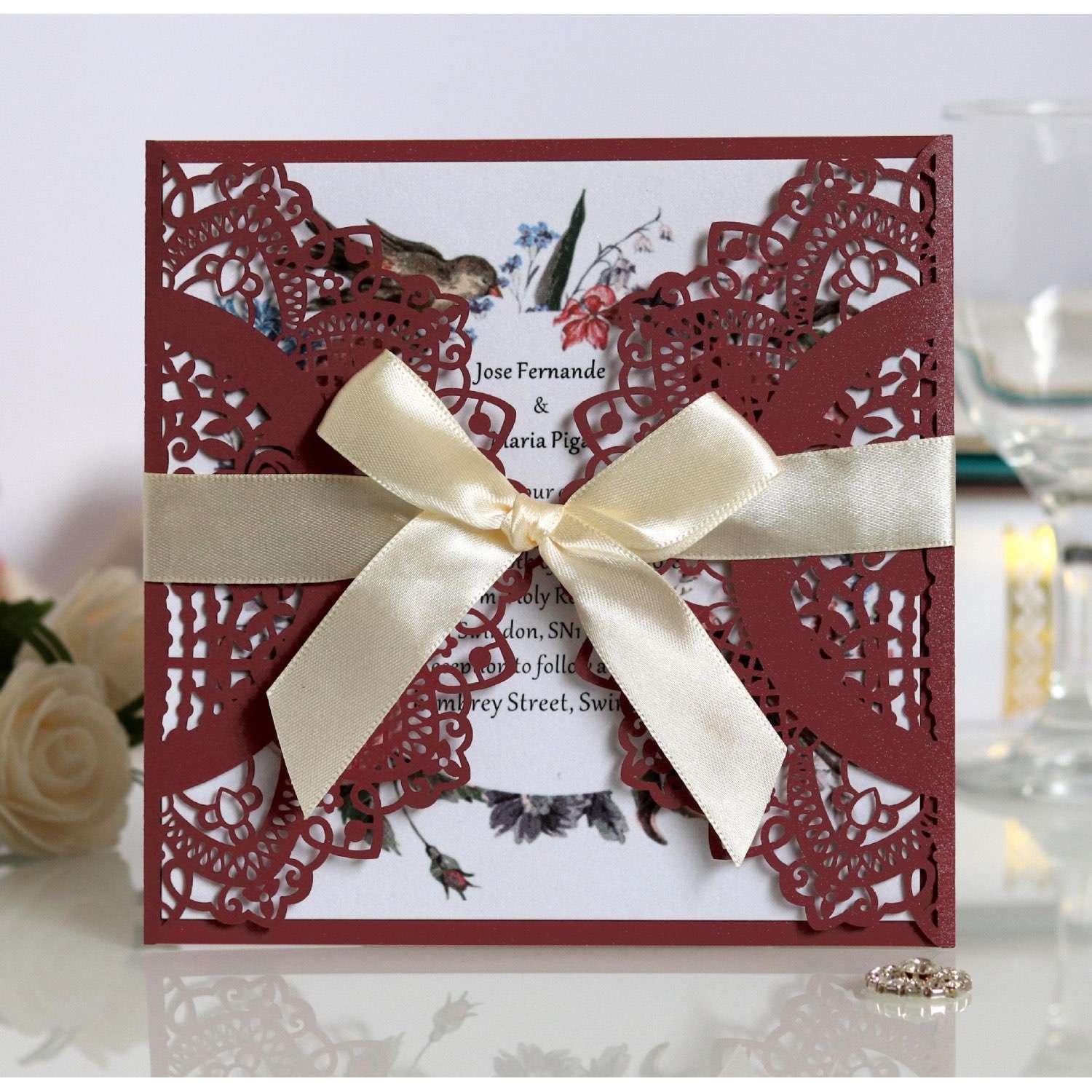 Square Invitation Card  Navy-blue Laser Cut Wedding Invitation Card